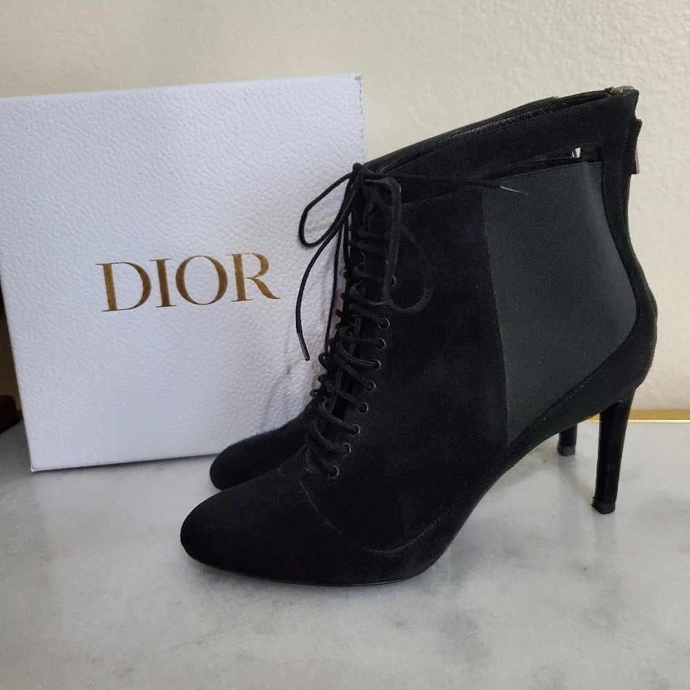 Christian Dior Black Suede Heeled Ankle Almond Toe Boot Shoe Women's Size 36 5.5 - Picture 3 of 15